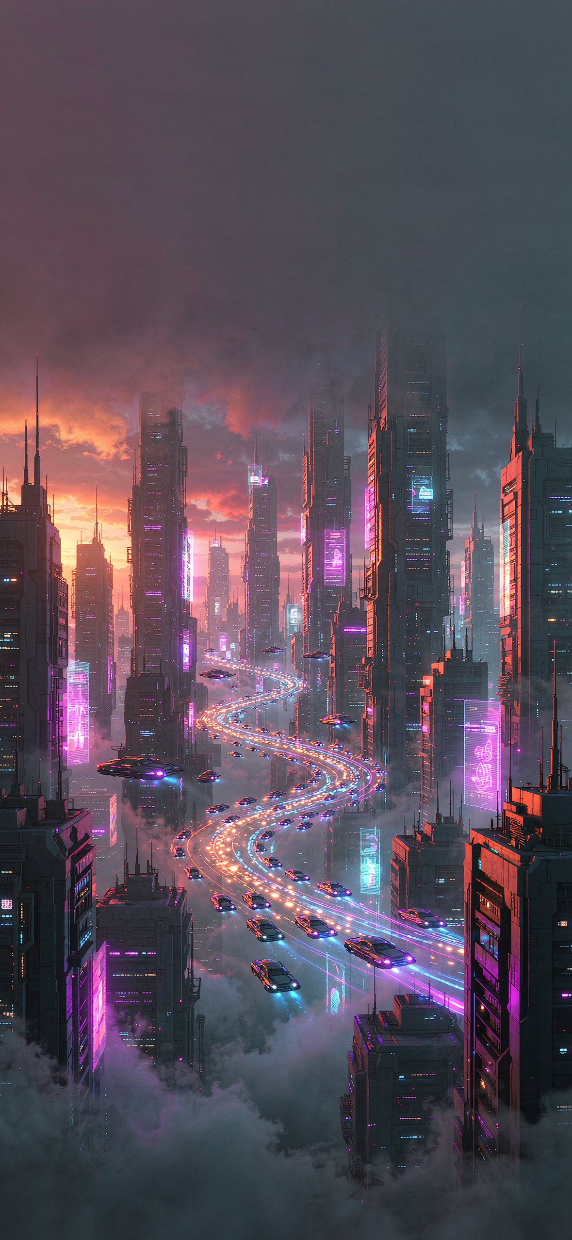 空中航道 · 1179×2556 赛博朋克壁纸