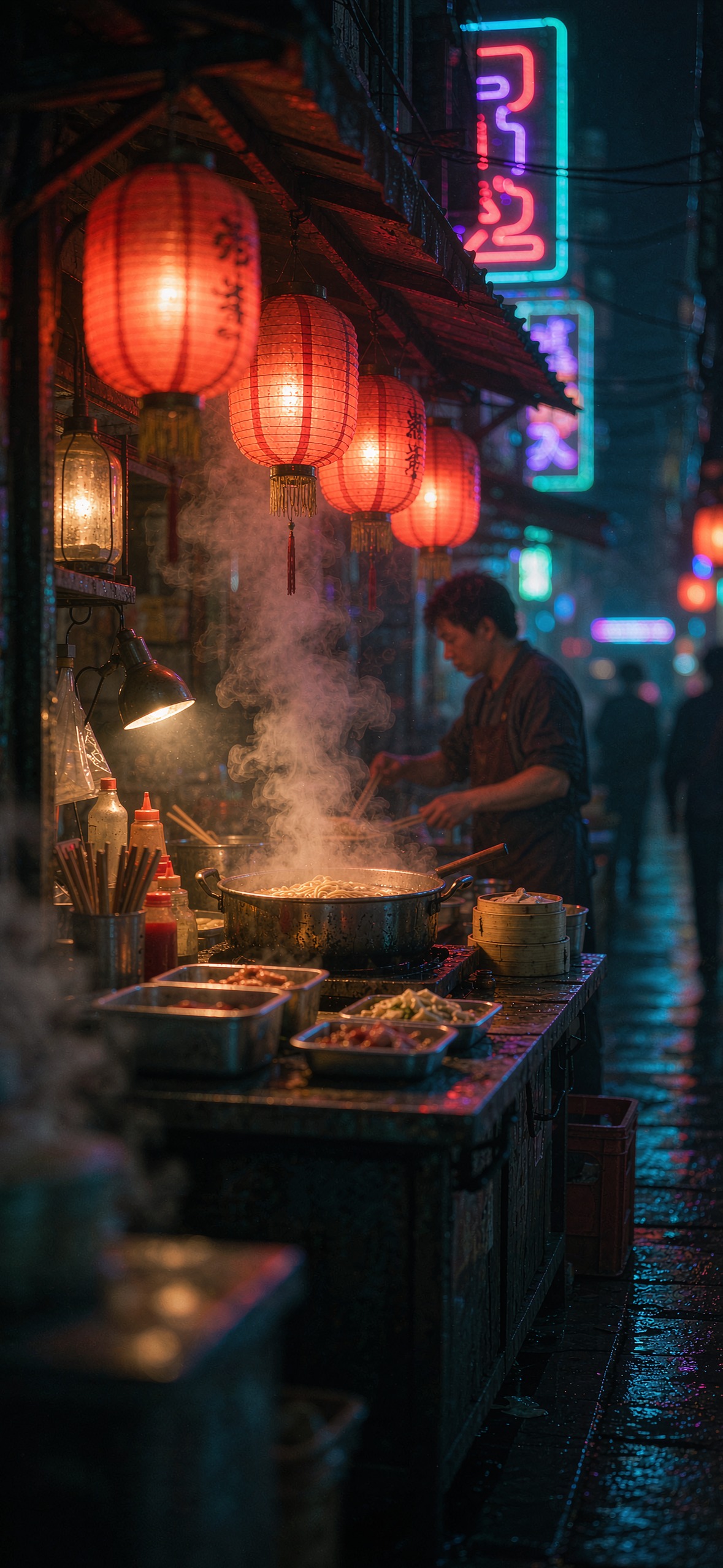 霓虹夜面摊