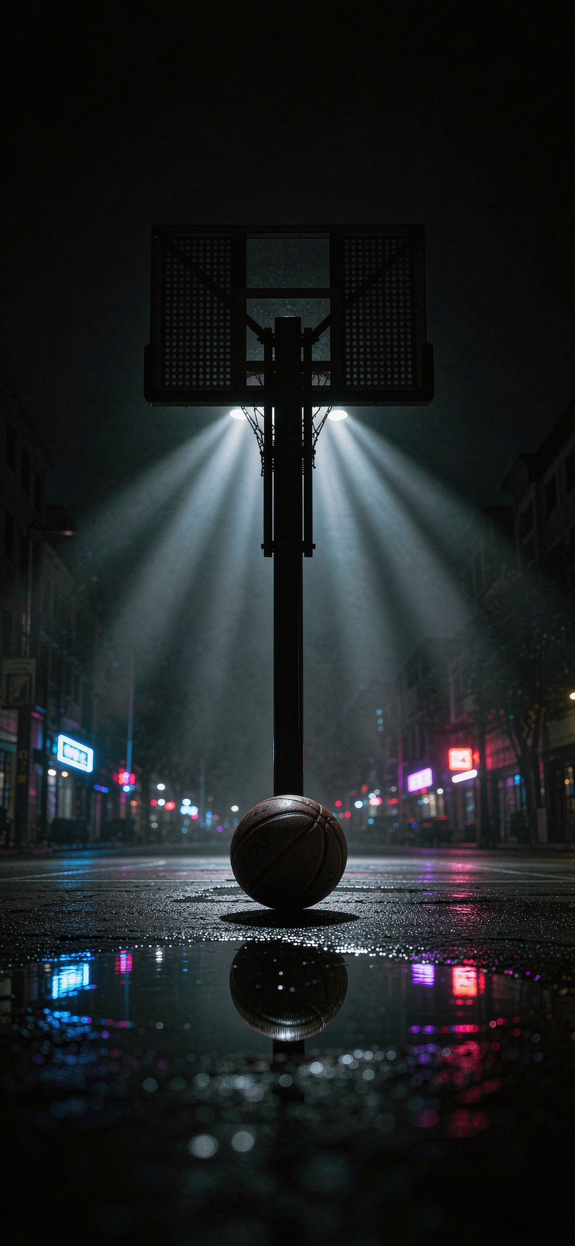 雨夜篮框 · 1179×2556 手机壁纸